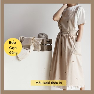 Tạp Dề Thêu Hoa Phong Cách Hàn Quốc Vintage Chất Liệu Cotton