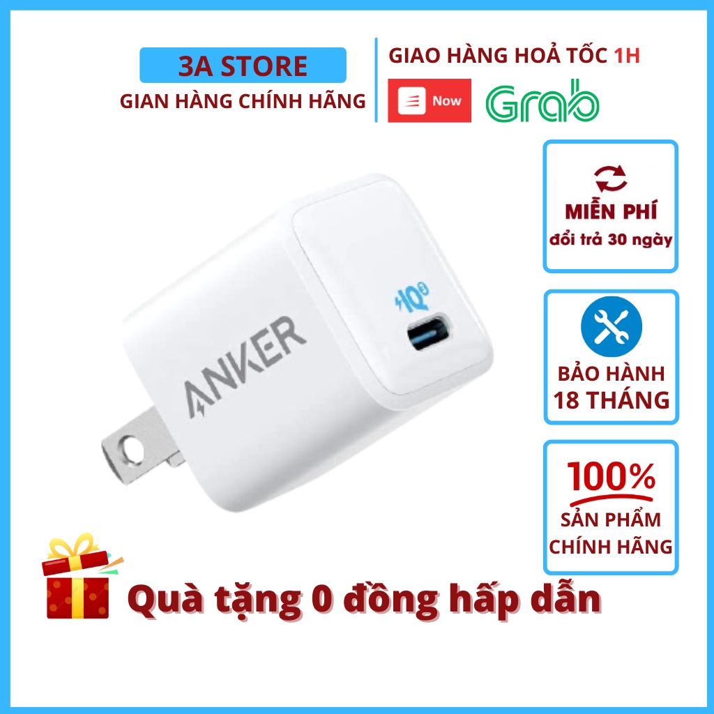 Củ sạc Anker PD 20w 30w A2633 A2637 A2147 Powerline III nano 3 cổng type C sạc nhanh ip 11 12 13 14 promax