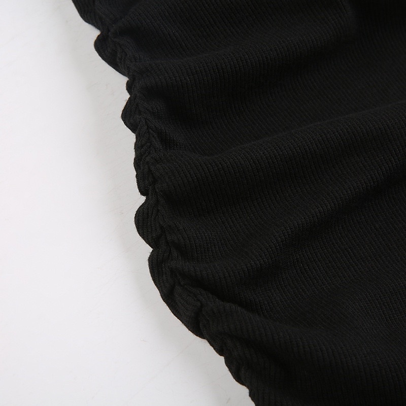 Đầm Thun Gân Sọc Cổ U Nhíu Eo Form Xoè Dưới Siêu Xinh