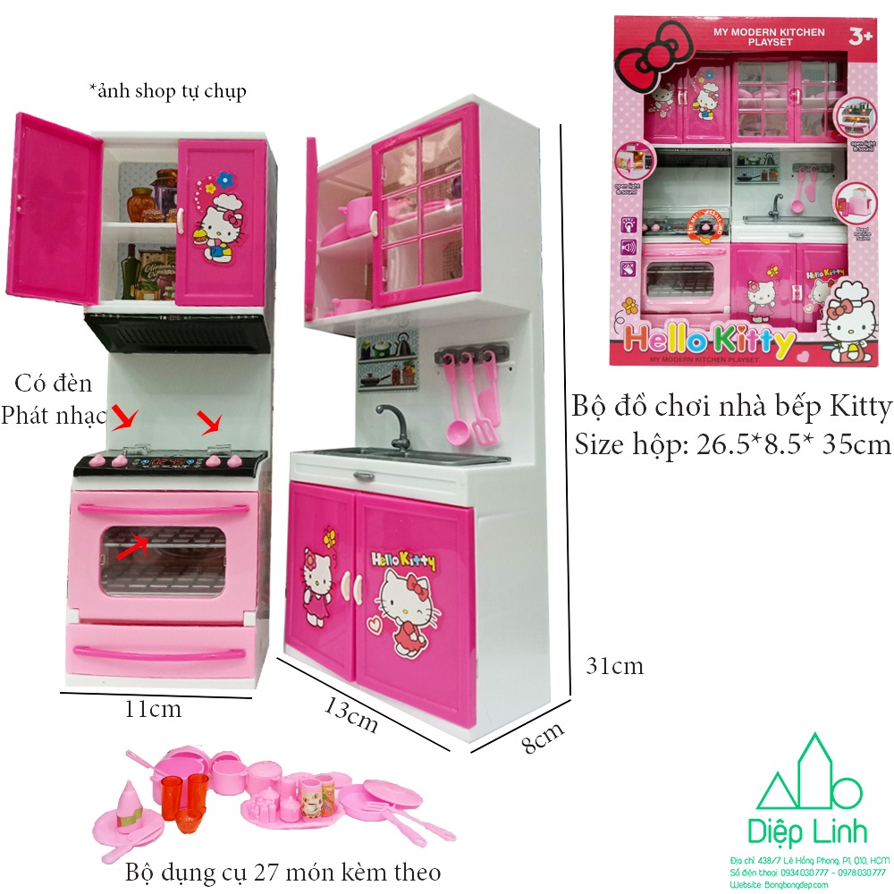 [XẢ KHO] Bộ Đồ Chơi Nhà Bếp Hello Kitty Loại 2 Khoang Có Đèn Có Nhạc Cho Bé (Hàng Đẹp, Ảnh Shop Tự Chụp)