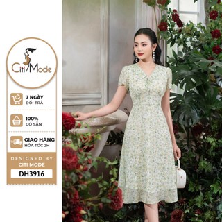 Đầm công sở CITI MODE FASHION thiết kế dáng xoè hoa nhí xanh DH3916