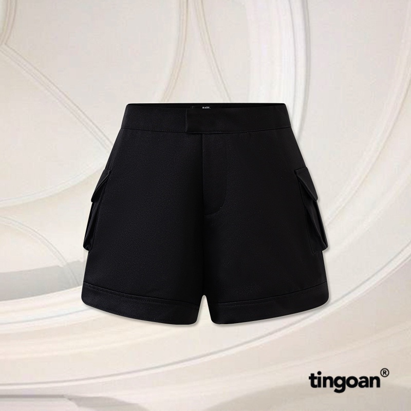 TINGOAN® - Quần shorts tafta đen túi hộp 2 bên BECKY SHORTS/BL