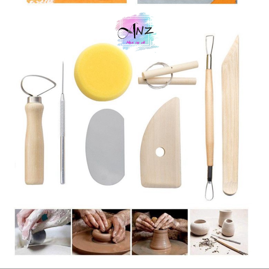 Bộ Dụng Cụ ( 8 món ) Làm Đất Sét Nghệ Thuật, Đồ Gốm, Polymer, Ceramic Clay, dùng nặn tạo hình làm mịn đi