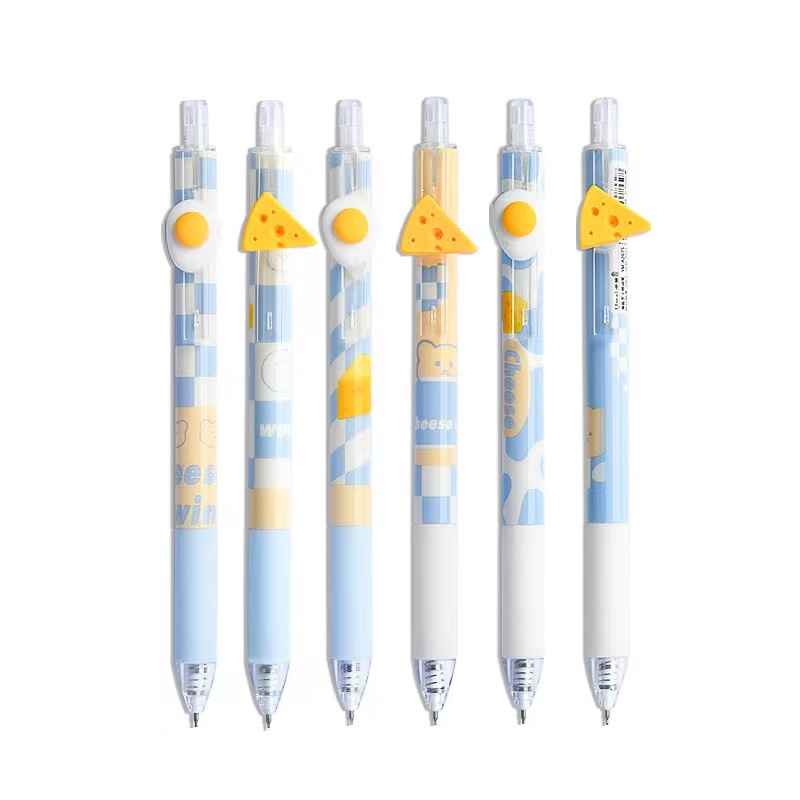 Bút Gel Bấm UMEI Mực Đen Ngòi Kim Cao Cấp Hoạ Tiết Cheese &amp; Trứng Rán Có Thanh Cài