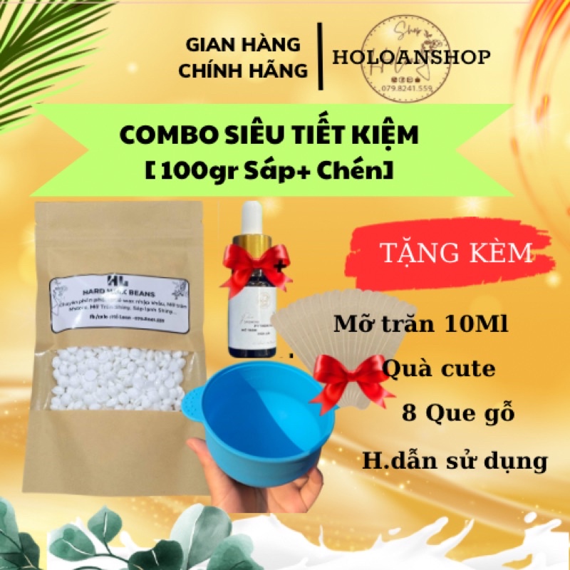 Combo wax siêu tiết kiệm gồm 100gr sáp,chén silicol tặng kèm 10ml mỡ trăn.