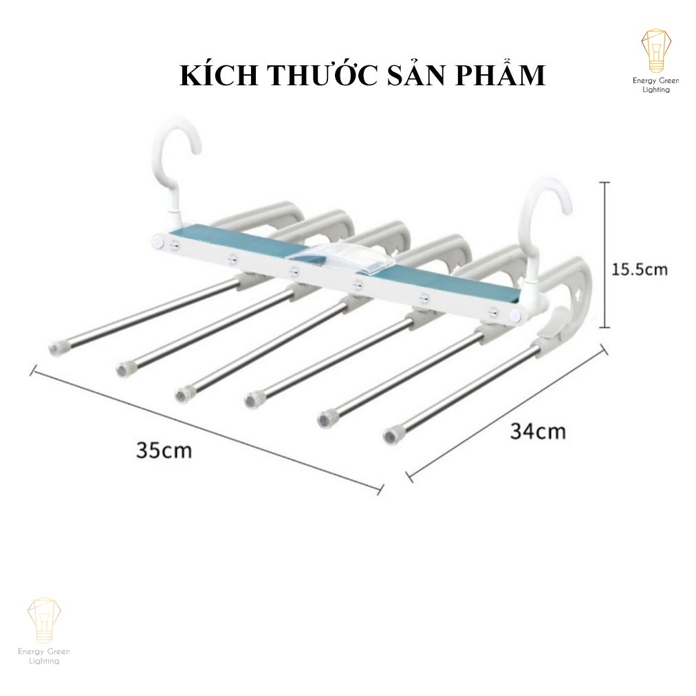 Móc Treo Quần Áo Energy Green Lighting 6 Tầng Đa Năng GD-5898 - Có Thể Gập Lại - Chống Trượt Áo - Tiết Kiệm Không Gian