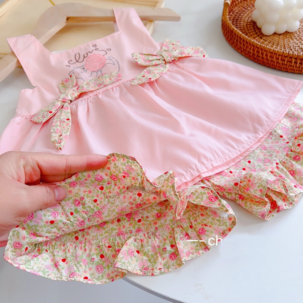 Bộ quần áo bé gái kiểu 2 dây nơ xinh 8kg đến 18kg