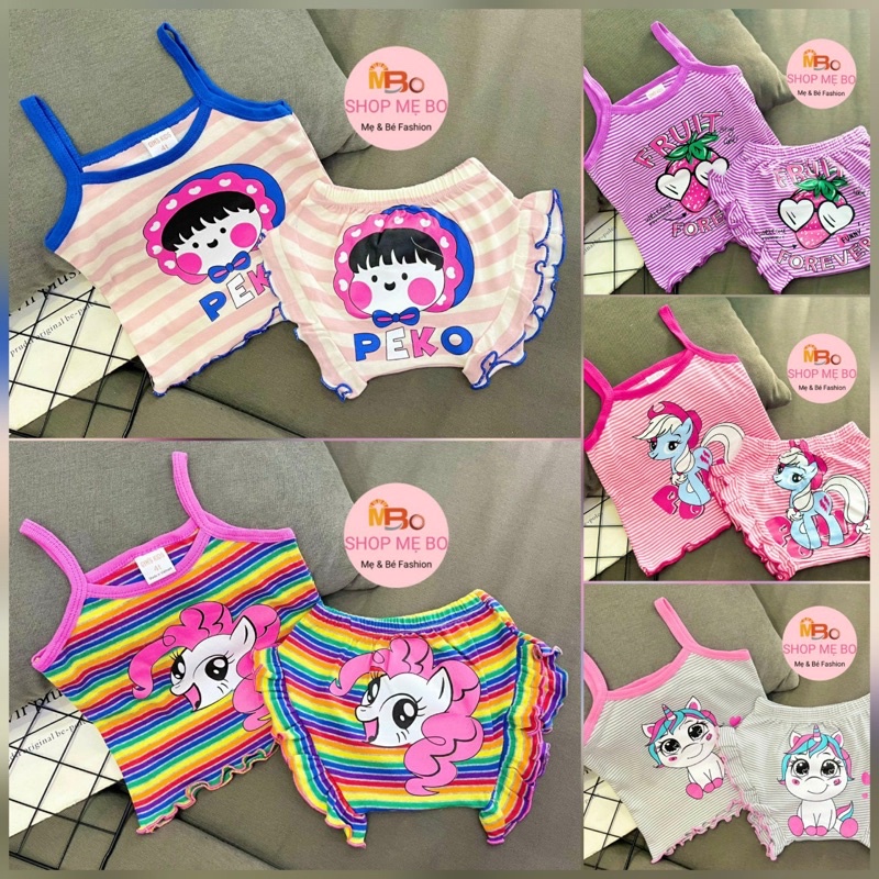 Đồ bộ hai 2 dây bé gái thun cotton xuất dư micky, vịt donal đang yêu