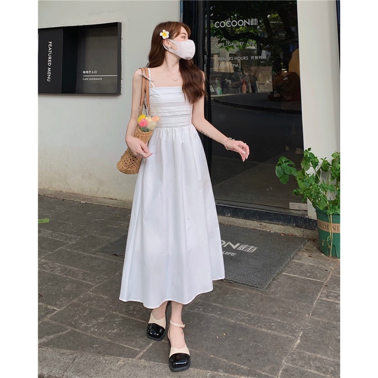 Đầm xòe thiết kế đi biển dáng dài ngực xếp ly, babydoll kiểu hàn DELIZ thời trang vải không nhăn