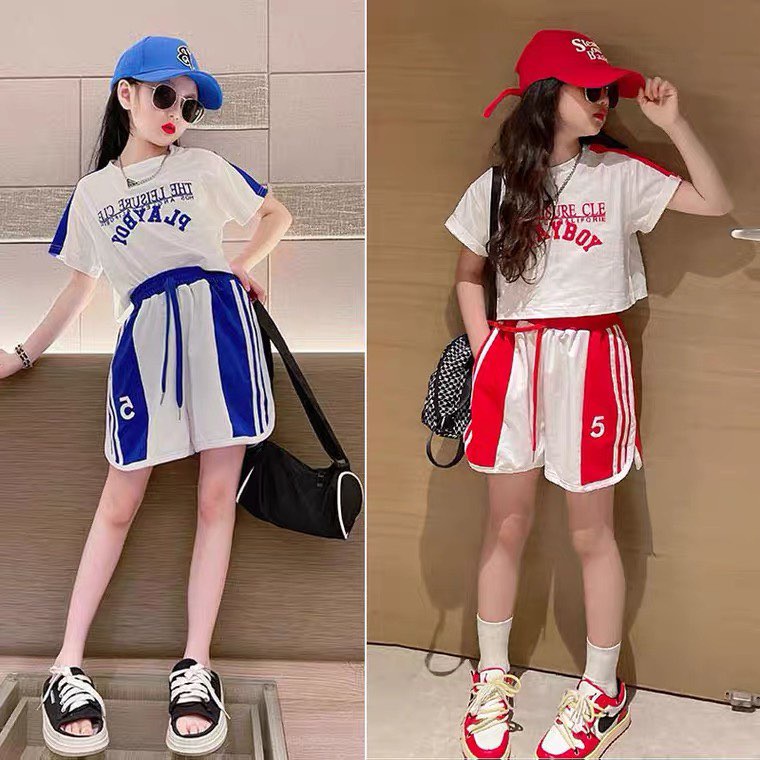 Bộ quần áo cộc tay thun hè "PLAY" 14-48kg cho bé gái 4-14 tuổi. Thiết kế đẹp - Hàng may kỹ. STG66