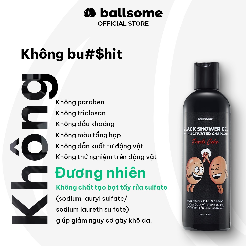 Combo 02 Gel Tắm Than Hoạt Tính Ballsome Sạch Cơ Thể & Khử Mùi Vùng Kín Nam Giới Hiệu Quả 250ml x 2