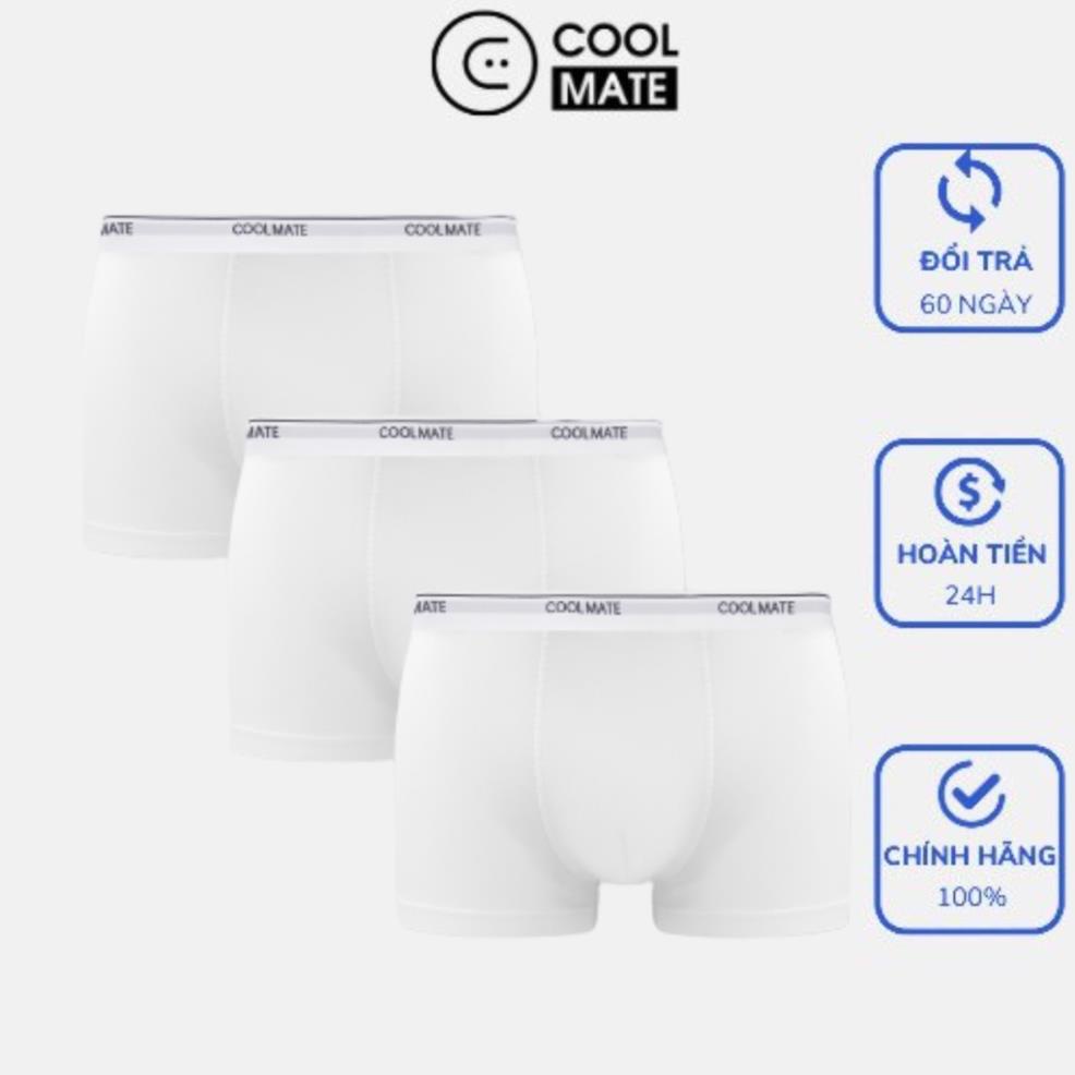 Combo 3 quần lót nam Trunk Bamboo S2 kháng khuẩn màu trắng thương hiệu Coolmate