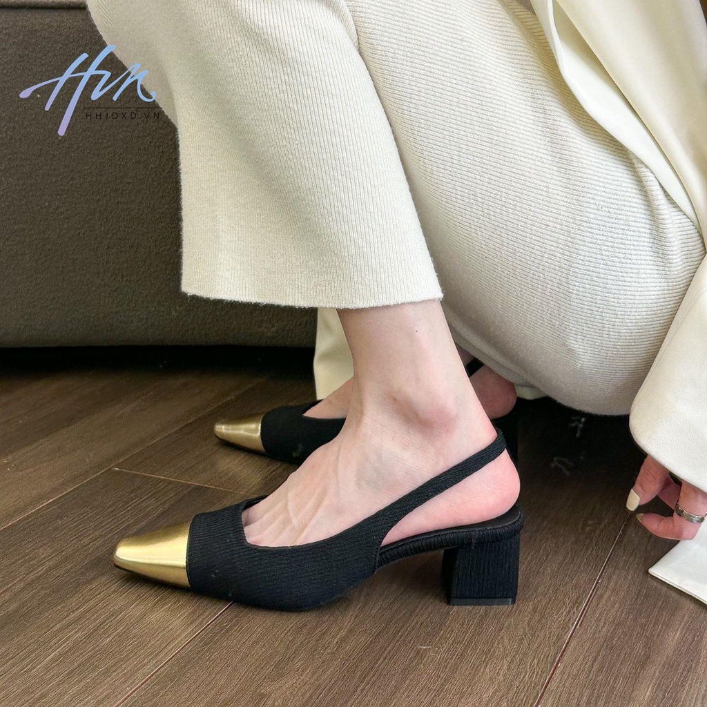 Sandal Cao Gót Mũi Vuông Hở Lưng Phong Cách Thời Trang Pháp 2023 Dành Cho Nữ
