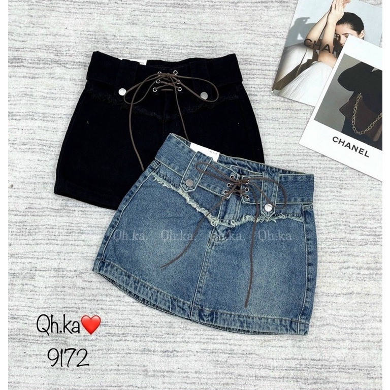 CHÂN VÁY JEANS DÁNG ÔM KÈM ĐAI ĐAN DÂY HÀNG QCL1 MS29180