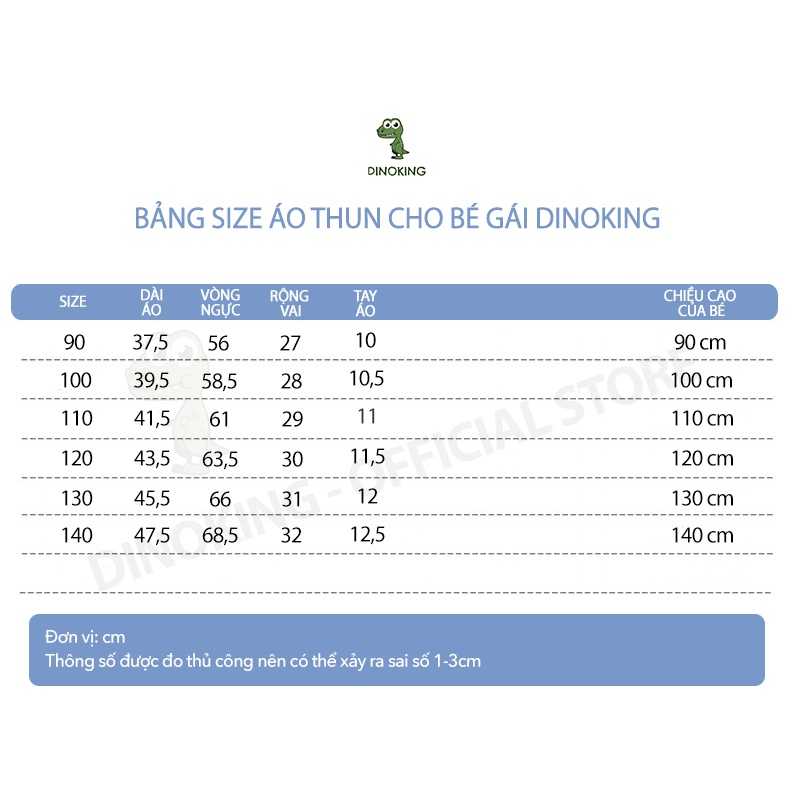 Áo thun cho bé gái DINOKING Áo phông trẻ em ngắn tay mùa hè chất cotton mềm mịn thêu nổi 3D cho bé 2 - 8 tuổi  AT11