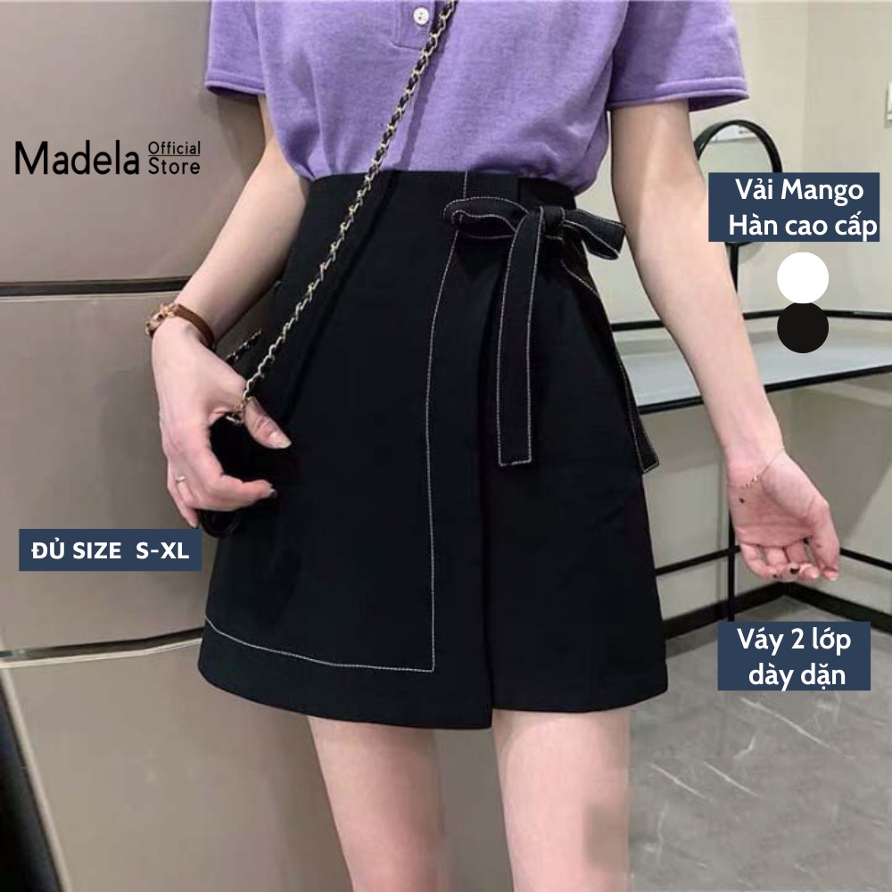 Chân Váy Chữ A phối nơ MADELA lưng cao phối chỉ nổi  Phong Cách hàn quốc-CVNN12
