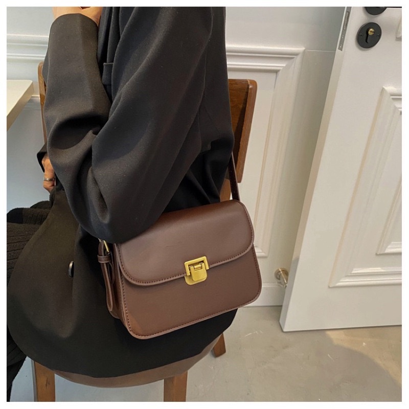 Túi xách nữ khoá gập QC đeo chéo đeo vai chất liệu da PU