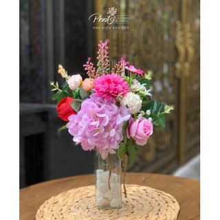 Lọ hoa giả thủy tinh trang trí đẹp chậu ngẫu nhiên PKND FLOWERS & DECOR