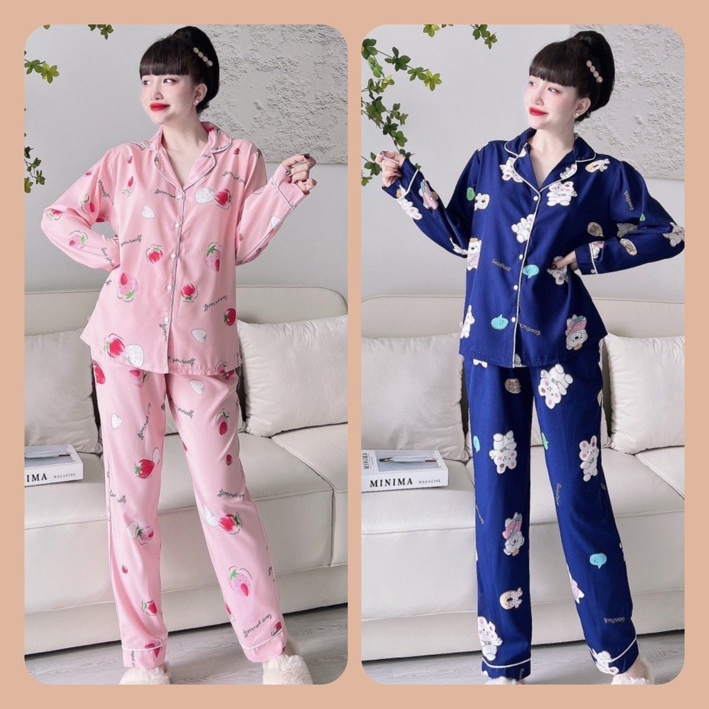 Đồ bộ bigsize 50-100kg đồ bộ tay dài mặc nhà cho nữ họa tiết dễ thương