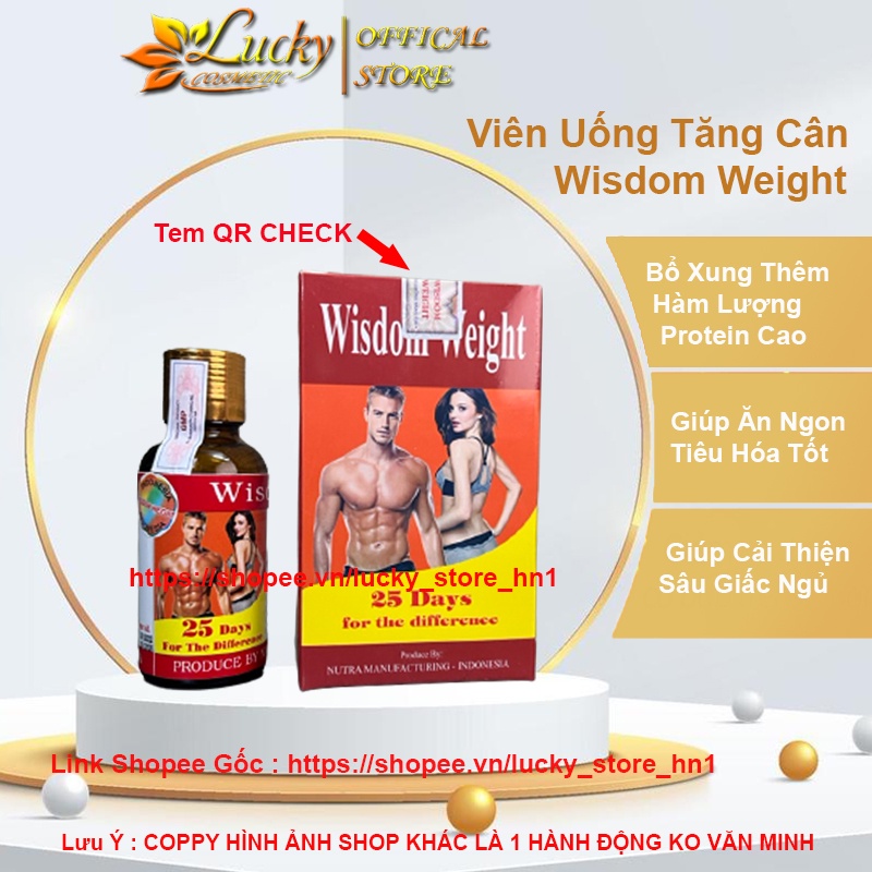 Tăng cân Wisdom Weight Tăng Cân An Toàn Không Tích Nước Chính Hãng INDONESIA Hộp 25 Viên