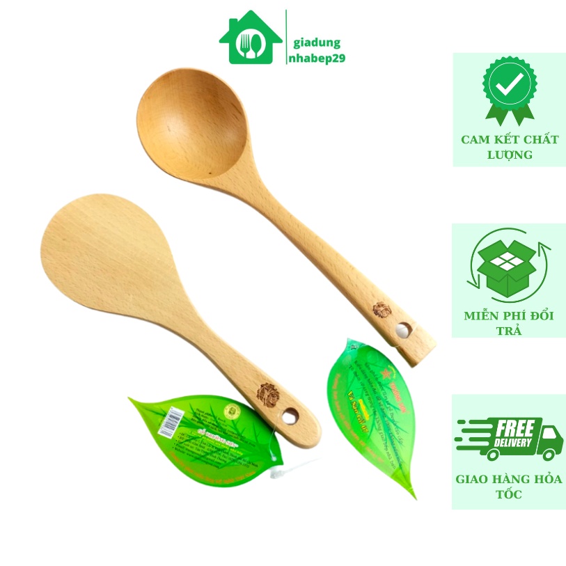 Muôi xới cơm, muỗng múc canh, chất liệu gỗ Beech ( gỗ dẻ ) thân thiện, an toàn cho sức khỏe