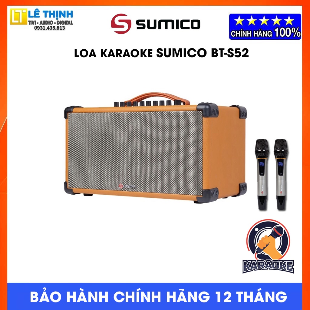 Loa Karaoke Sumico BT-S52 - Công suất 100W -Pin 8 Giờ, Tặng Kèm 2 micro UHF - Chính hãng - Bảo hành 12 tháng chính hãng