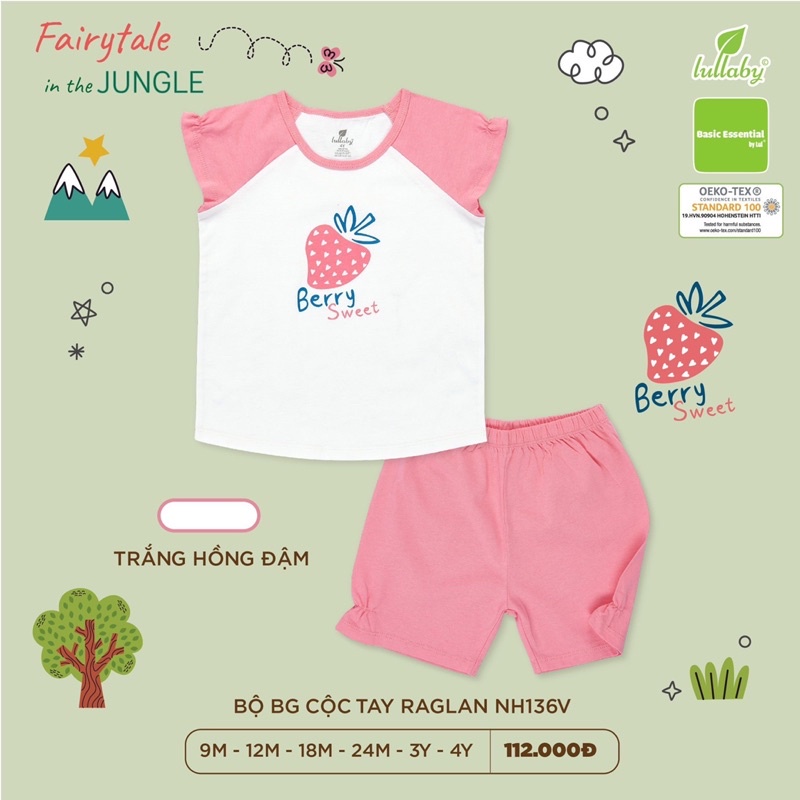 [Mã 12MINI14 giảm 30K đơn 99K] [LULLABY 2022] Bộ Cộc tay bé gái cotton NH303M (Sz 9m-4y)