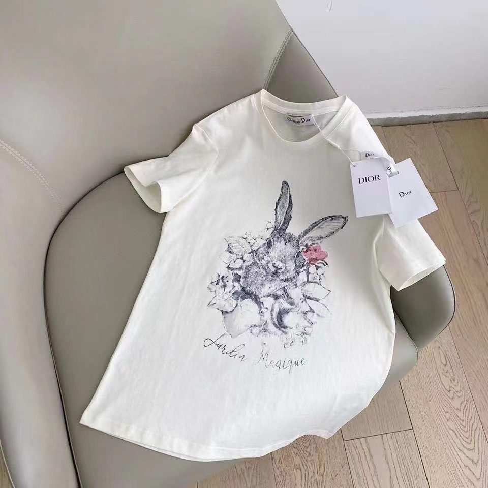Áo Thun Cotton Lanh In Họa Tiết Dior Jardin Magique