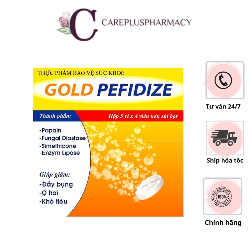 Sủi ăn không tiêu Gold Pefidize / gold pefize hộp 20 viên giảm nhanh triệu chứng ăn không tiêu đầy bụng