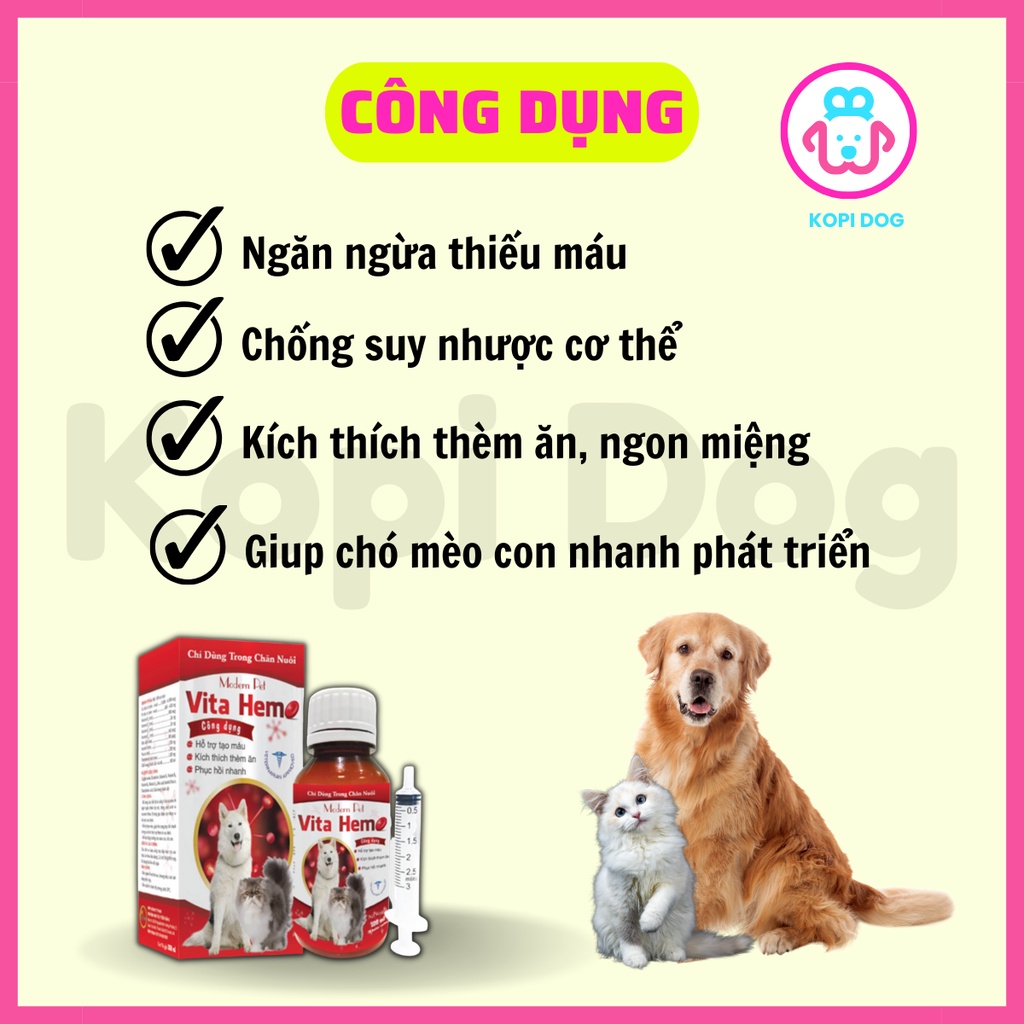 Vita Hemo hỗ trợ tạo máu kích thích thèm ăn phục hồi nhanh cho thú cưng chó mèo 100ml Thái lan