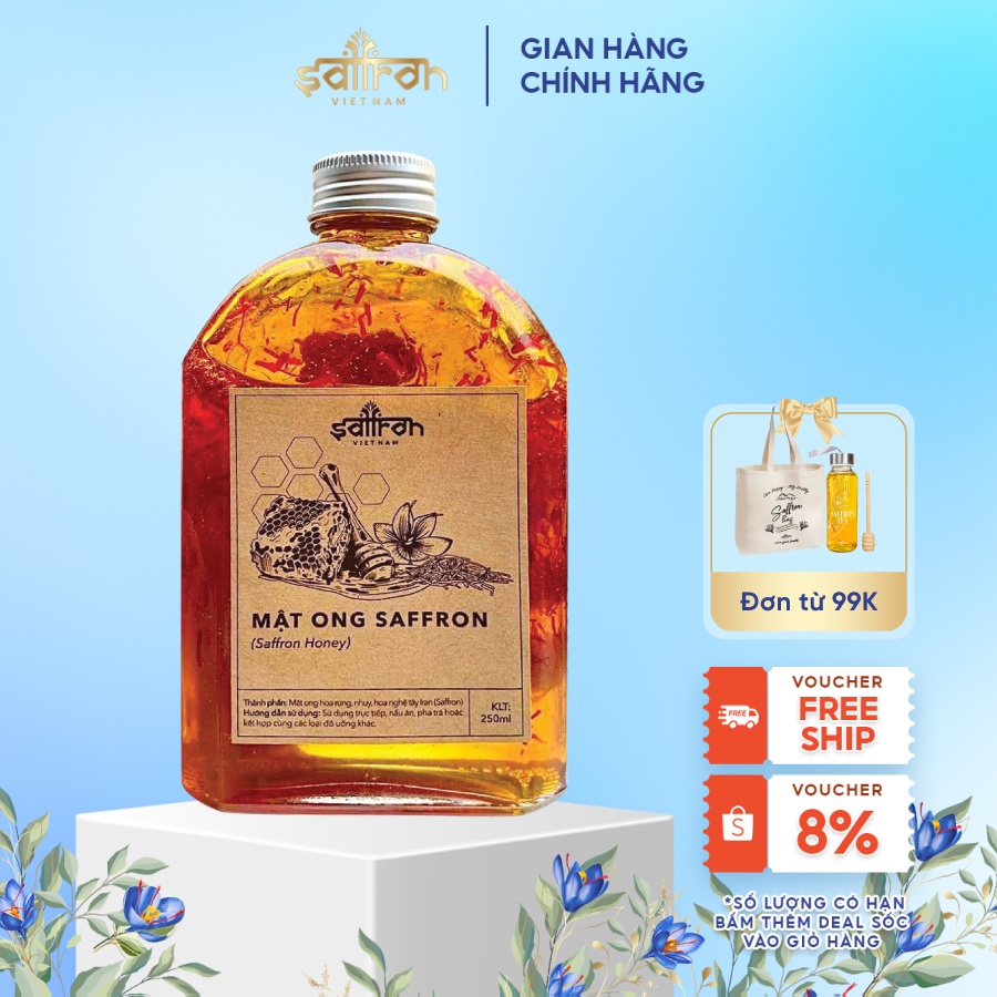Mật ong ngâm Saffron 250ml/lọ chai thủy tinh tiện dụng thương hiệu Saffron Việt Nam