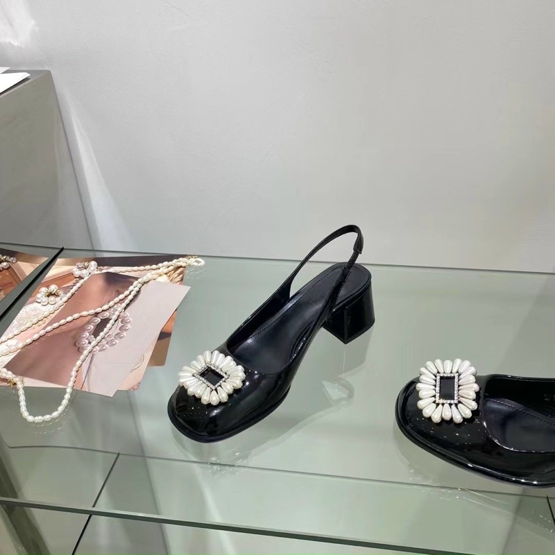 SORAMI.SHOES-Xăng đan Slingback đính hạt ngọc siêu xinh