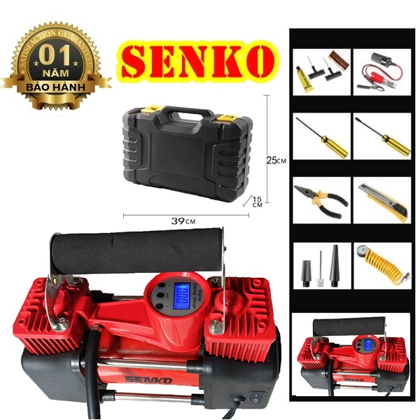 Bộ Máy Bơm Ô Tô 2 Xi Lanh SENKO Chính Hãng, Công Nghệ Nhật Bản Đồng Hồ Cơ /Đồng Hồ Điện Tử Tự Ngắt Và Đèn Chiếu Sáng