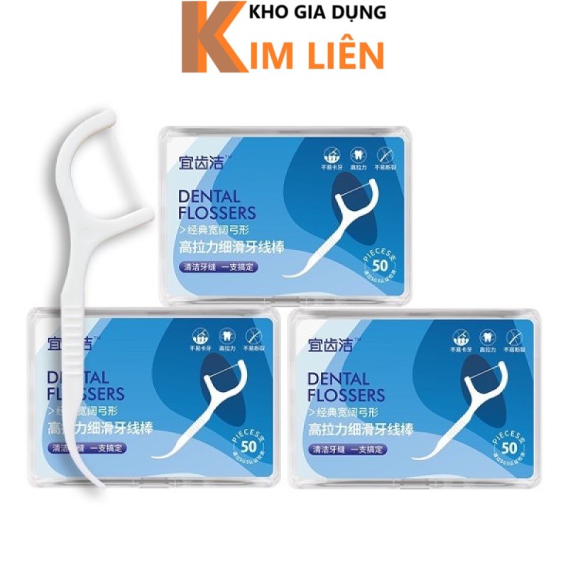 Hộp 50 cây tăm chỉ nha khoa DENTAL FLOSSERS - Tiệt trùng, vệ sinh răng miệng