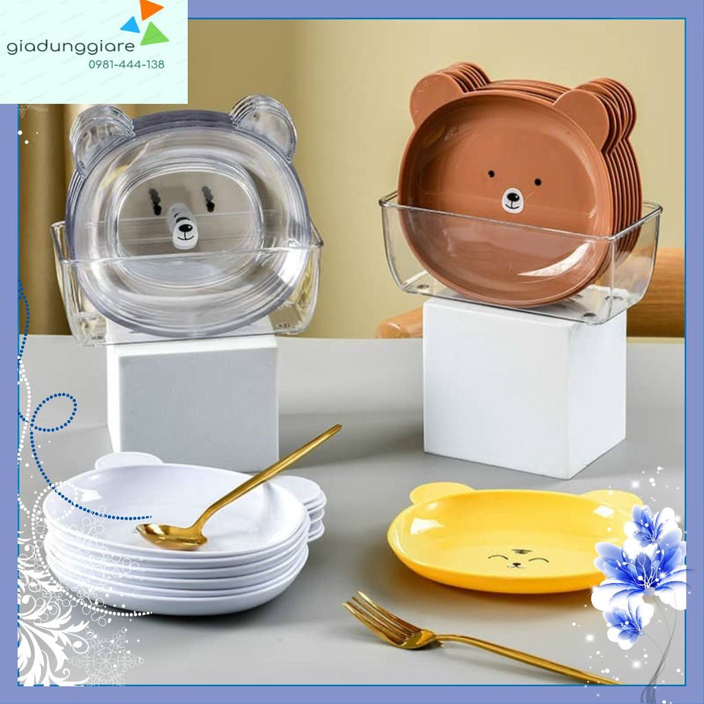 Sét 8 đĩa gấu kèm khay đựng, đĩa hình gấu cao cấp ngộ ngĩnh bài trí thức ăn cho bé và cả gia đình -giadungtienich18