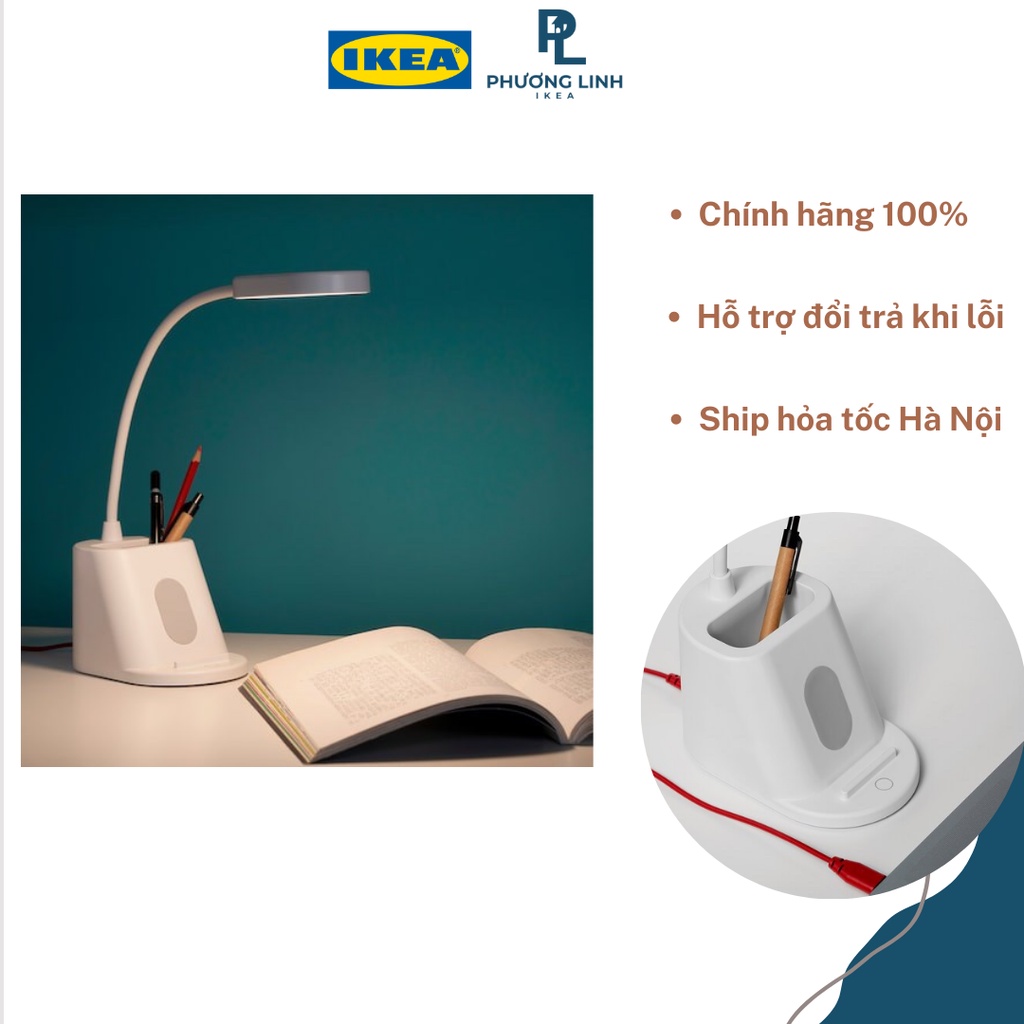 Đèn bàn trắng kèm ống cắm bút SPANNLAND IKEA