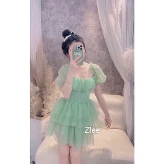 Váy tơ chấm bi xòe tầng