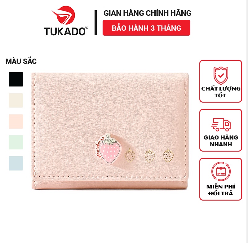 Ví nữ mini cầm tay chính hãng TAOMICMIC đựng tiền đựng thẻ da mềm logo trái dâu dễ thương siêu đẹp giá rẻ TM19 - Tukado