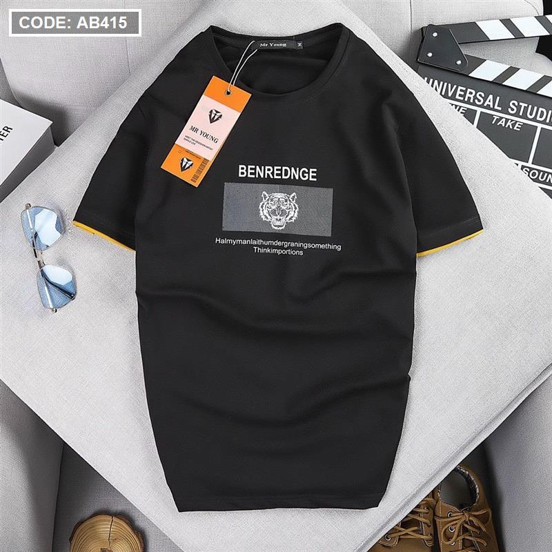 Áo thun nam cổ tròn in logo sư tử, áo phông nam cotton mịn, form basic thoải mái
