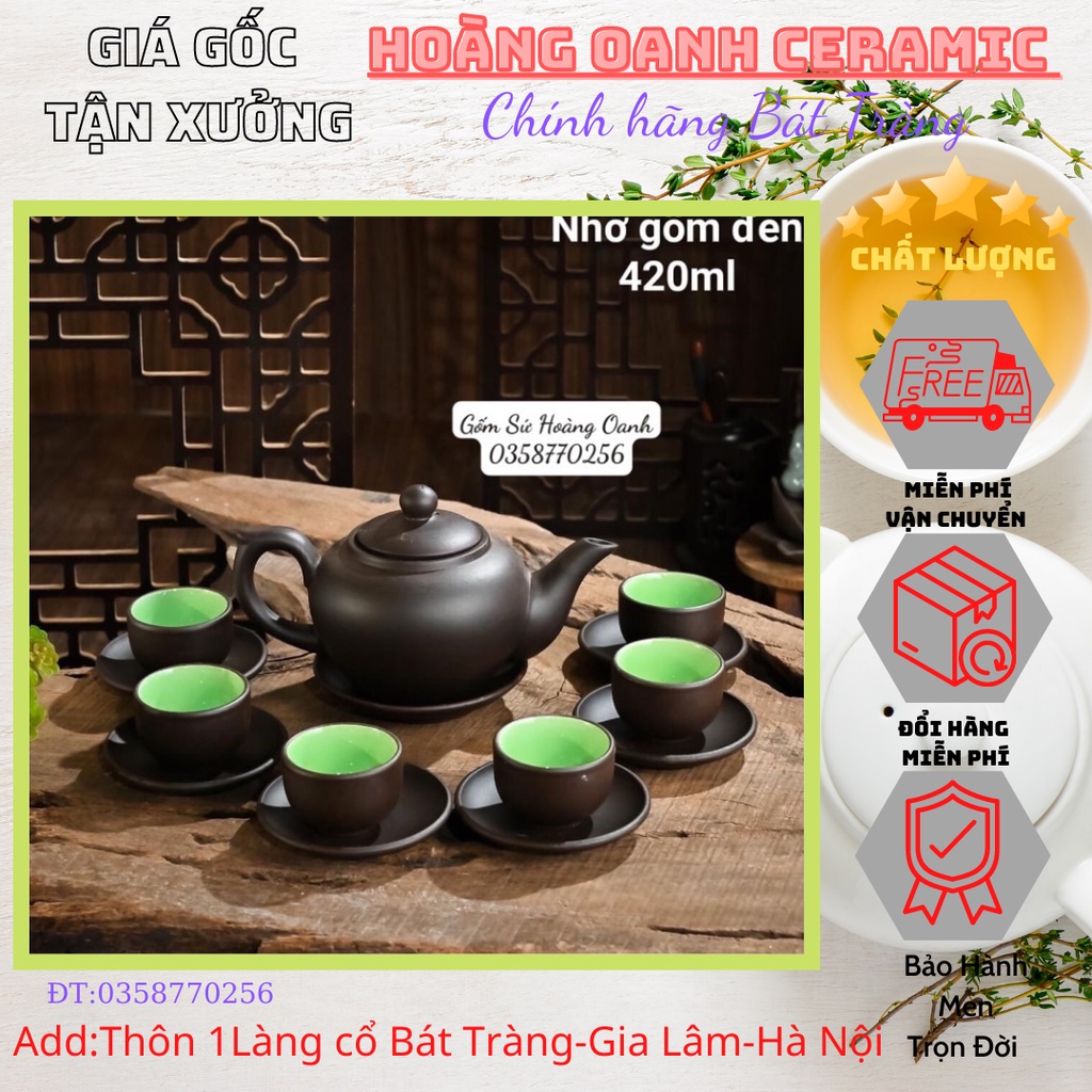 Ấm chén Tử Sa Bát Tràng đất nung đỏ-men đen.Giá tận xưởng nhà lò chính gốc