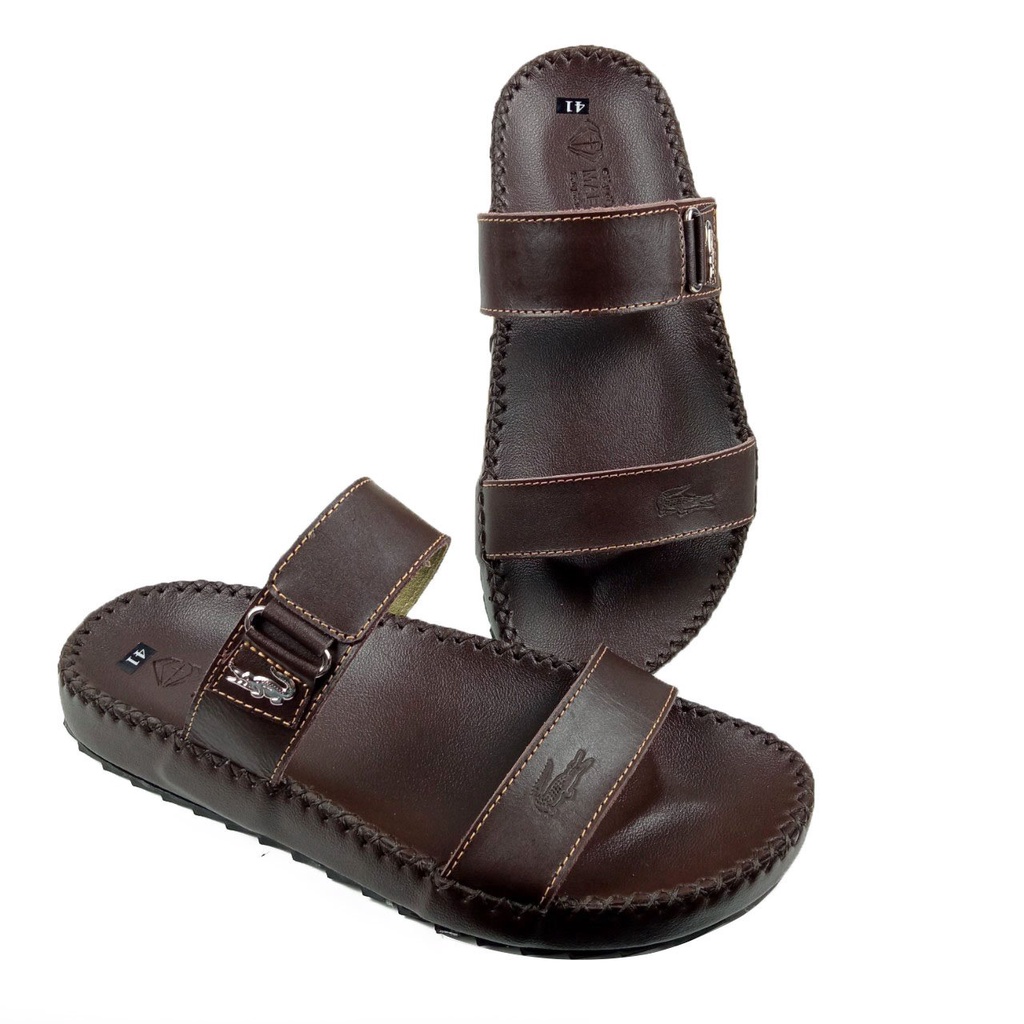 Dép nam thời trang H76 quai ngang da bò cao cấp màu đen thanh lịch đế khâu chắc chắn,giá tốt