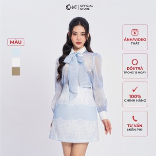 Chân váy 𝐂𝐂𝐇𝐀𝐓 họa tiết ren phồng hông chất tafta sang trọng 53cnb5001at