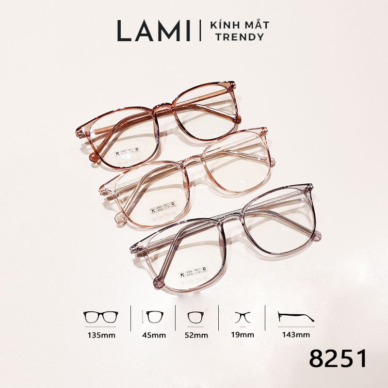 Gọng kính cận mắt vuông bo góc 8251 mắt kính cận nam nữ nhựa dẻo lõi kim loại cắt mắt cận theo yêu cầu Meow Shop