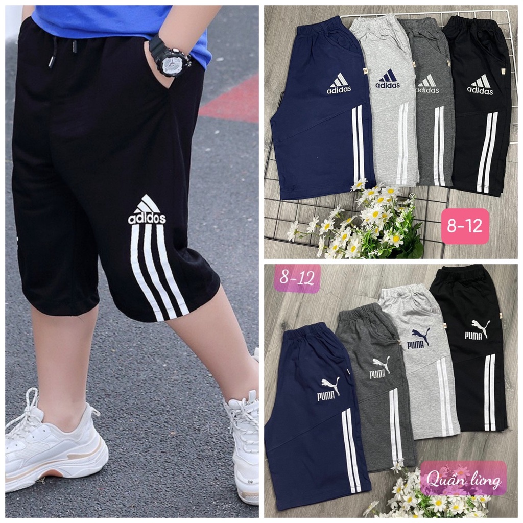 (20-50kg) Quần ngố bé trai size đại cotton co dãn mát mịn kẻ sọc dài đến gối