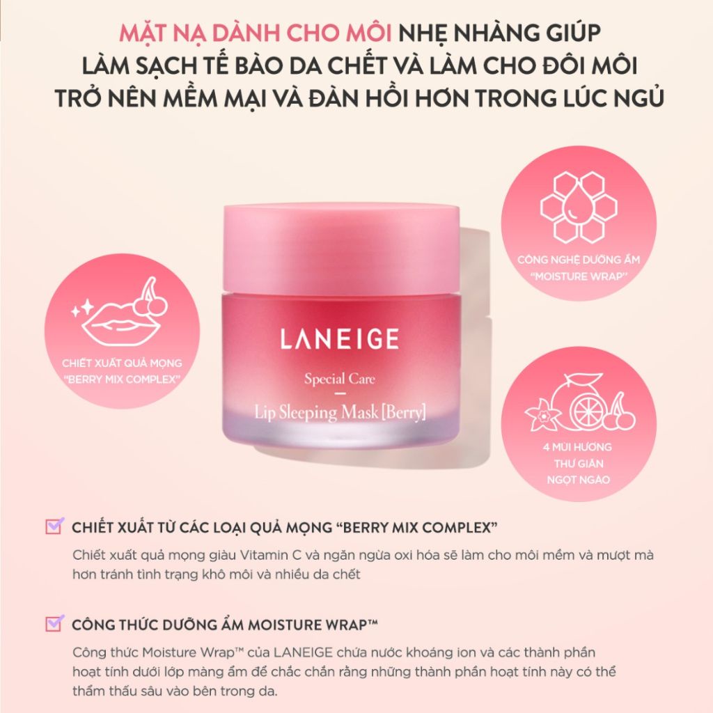 Mặt Nạ Ngủ Môi Dưỡng Ẩm, Căng Bóng Mềm Mịn Hương Dâu Laneig Lip Night Mask 3gram, 20gram