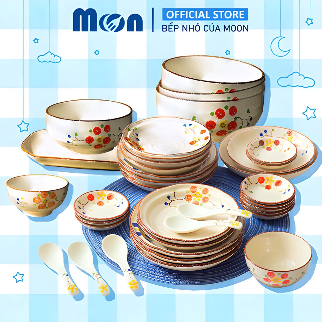 Chén dĩa décor, Bộ bát đĩa đẹp đựng thức ăn phong cách cổ trang, họa tiết hoa [SET0014]