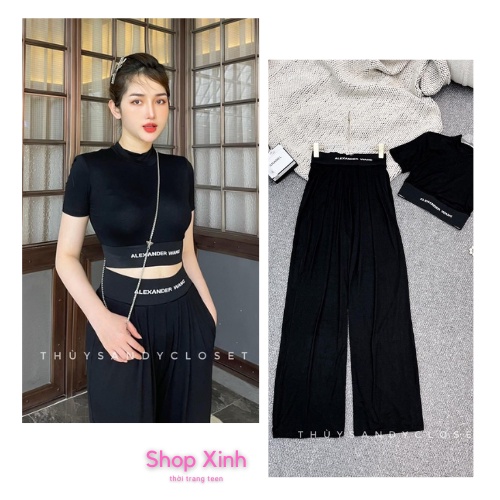 SET ALEXANDER WANG SHOPXINH88 - Áo croptop cổ tròn mix quần ống sớ chất tăm zip sịn sò