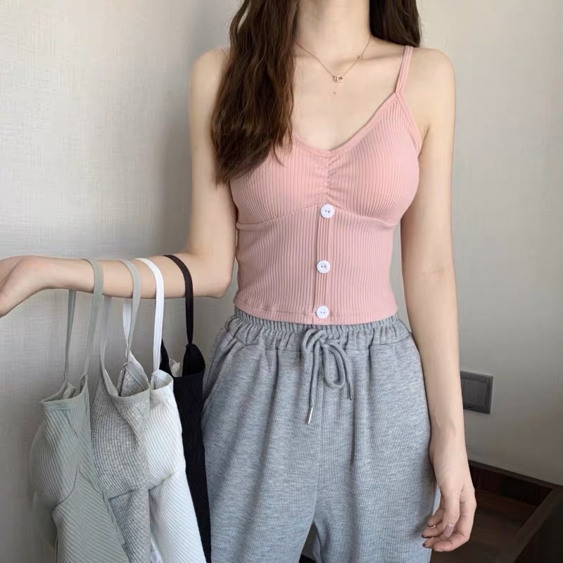 ❤️ Áo Bra Cotton Đính Khuy Mềm Dáng Lửng , Sẵn Đệm Ngực Siêu Hot Softie 6365 ❤️