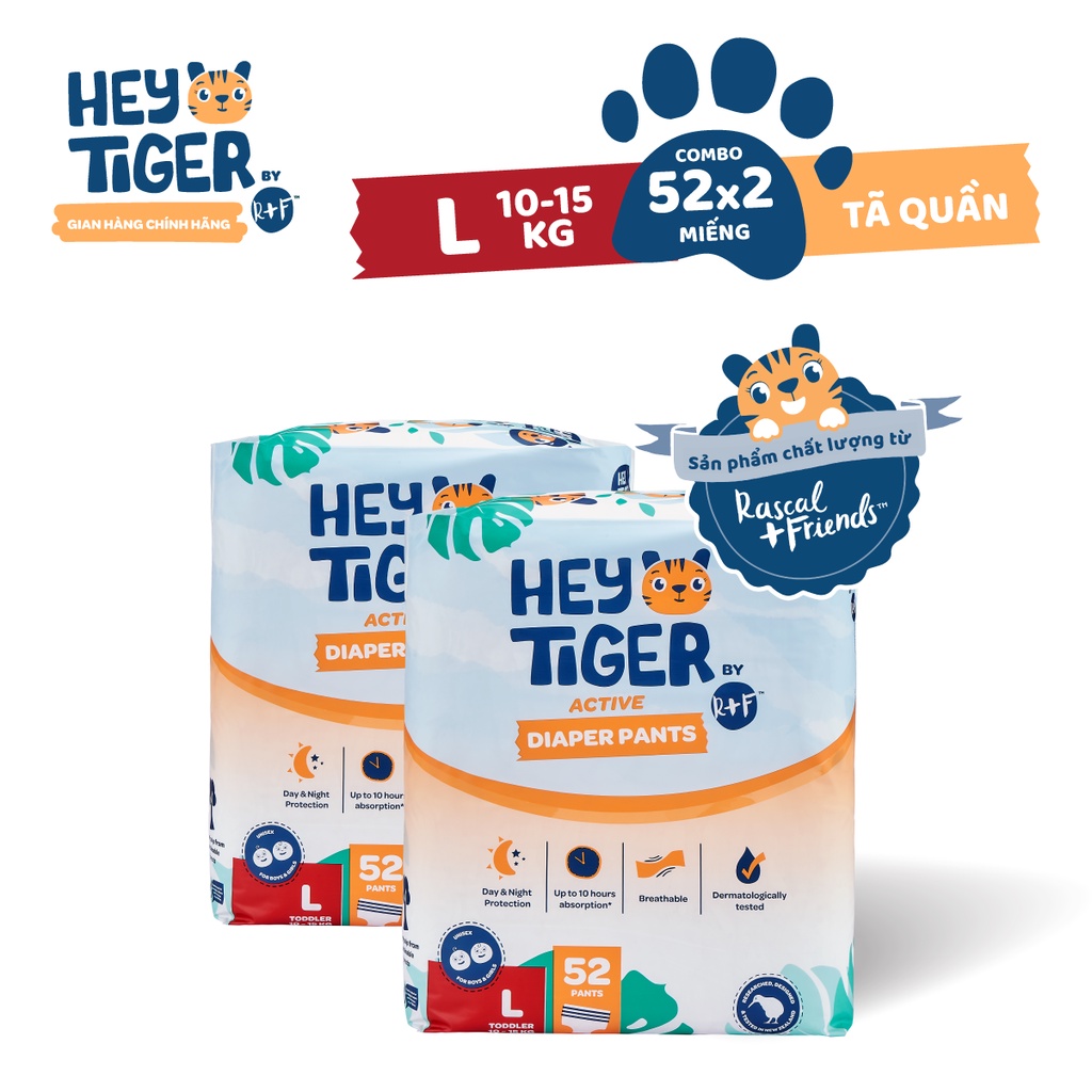 Combo 2 Tã/Bỉm Quần Hey Tiger Jumbo Size L (10-15kg) - 52X2 miếng