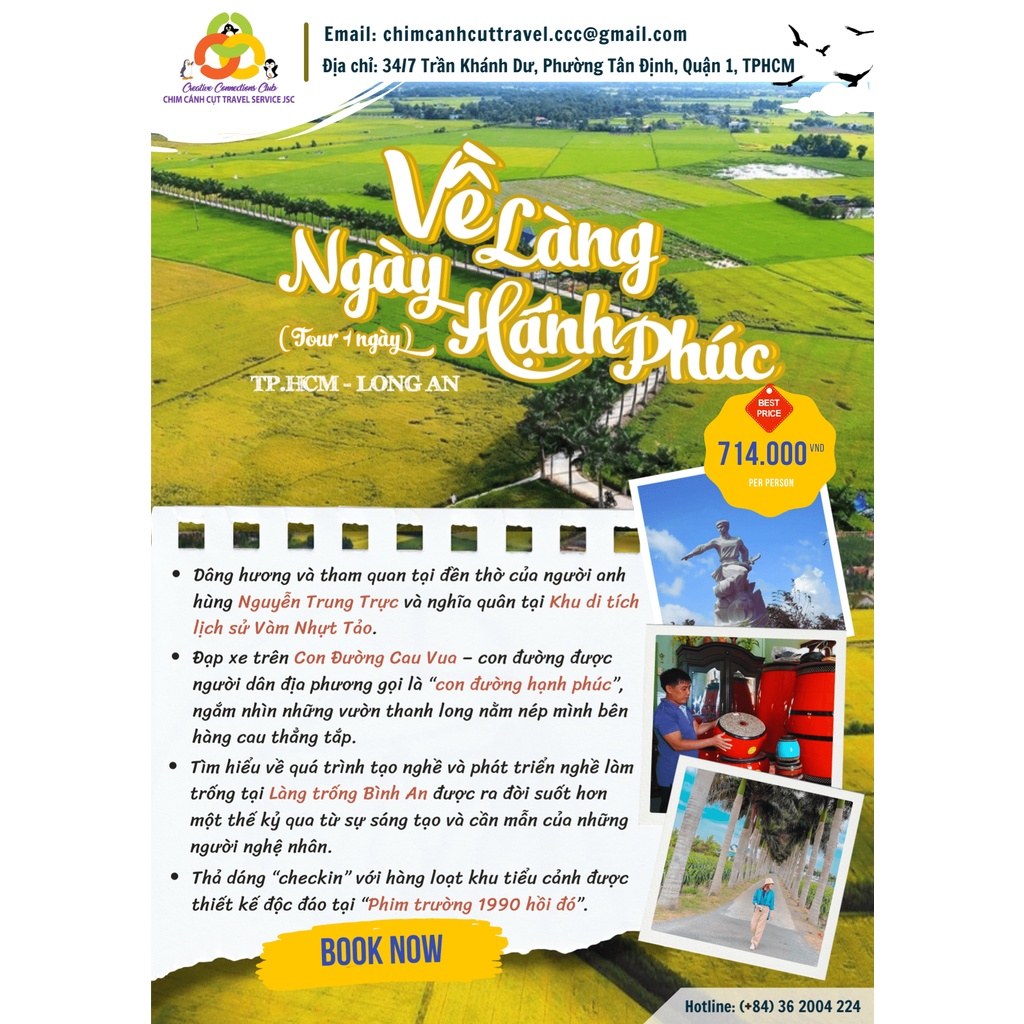 Chương trình du lịch "Long An - Về Làng Ngày Hạnh Phúc - 1 Ngày" - Chim Cánh Cụt Travel JSC